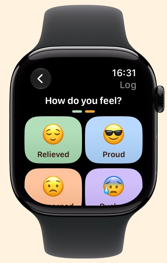 Diaroo mood choices on Apple Watch.