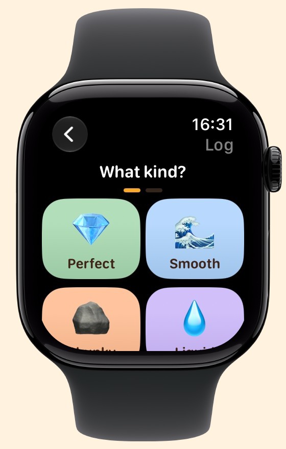 Diaroo entry types on Apple Watch.
